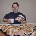 Tatiana showing large Portabella next to cup